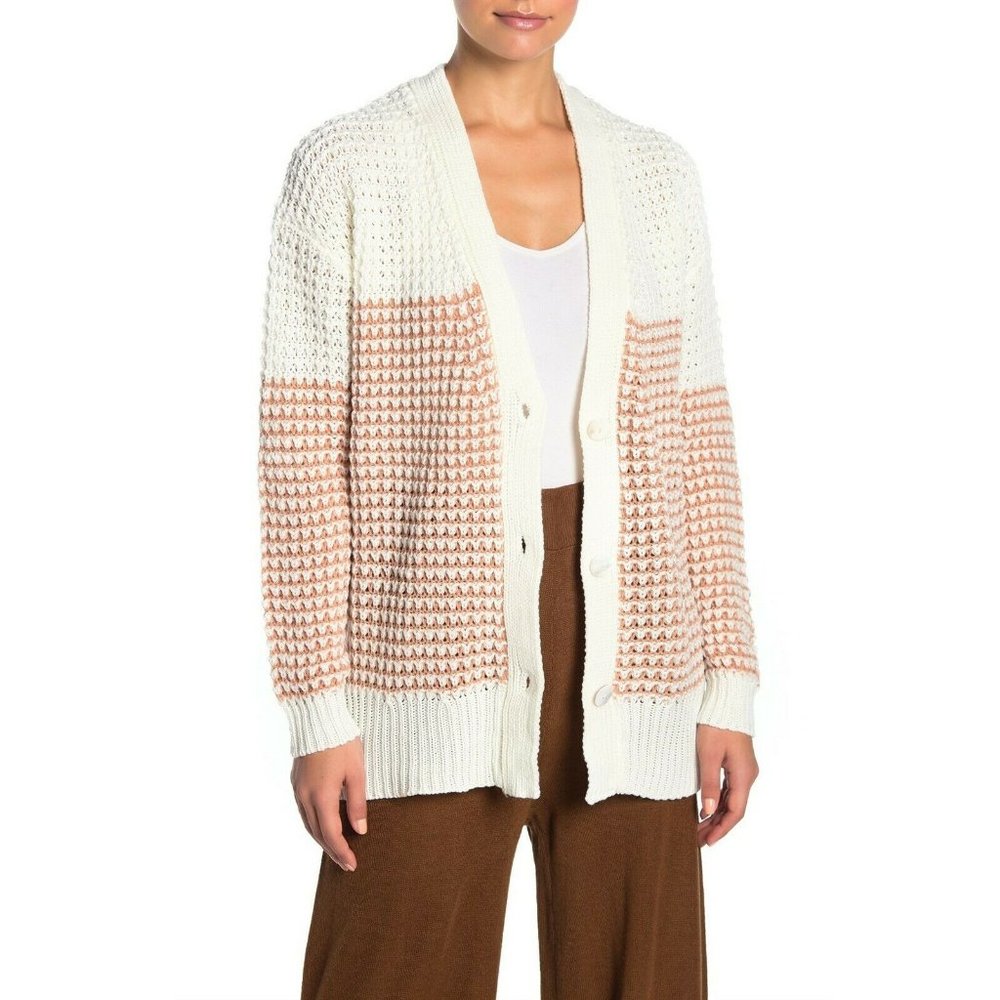Lush Women's Blush Cream Colorblock Button Cardiga